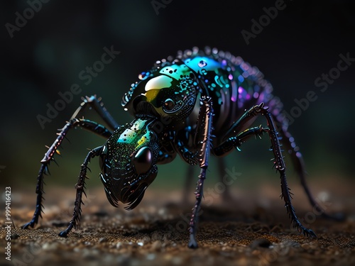 Wallpaper Mural a close up of a spider with a green and blue body and purple eyes. Torontodigital.ca