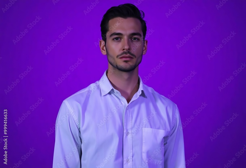 Obraz premium Confident Man Against Purple Background