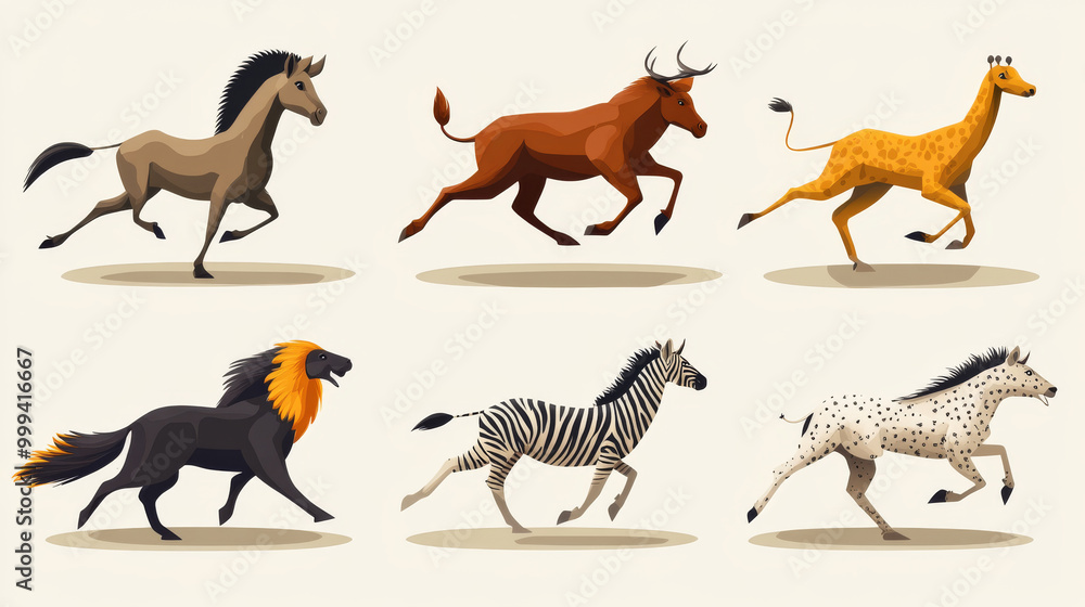 Vector image depicting a set of exotic and European running animals Vector image depicting a set of exotic and European running animals