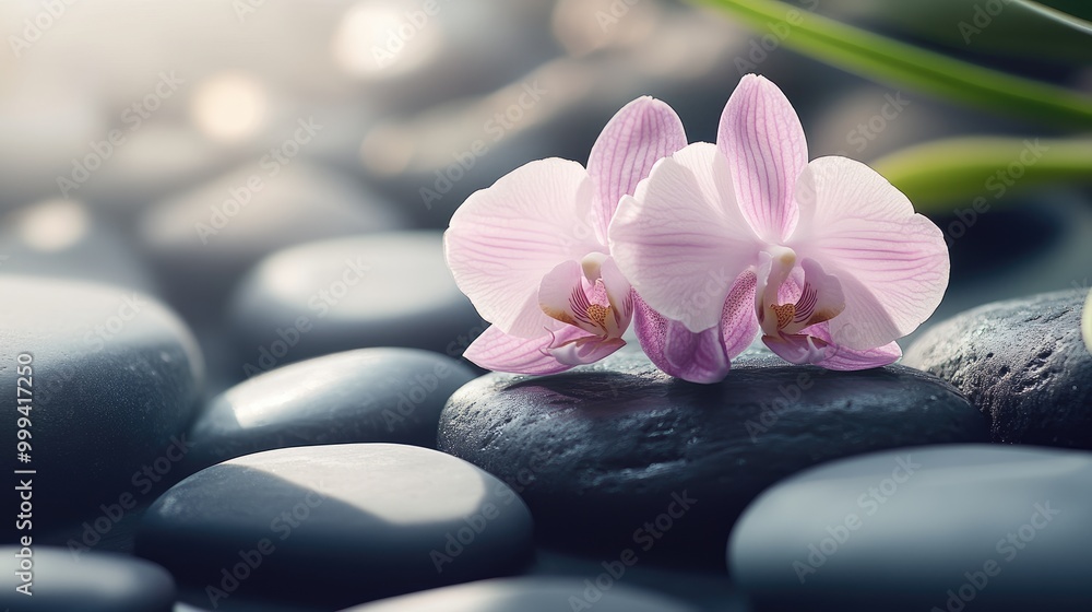 A pale pink orchid resting on smooth black stones, symbolizing relaxation and the essence of a luxurious spa. A pale pink orchid resting on smooth black stones, symbolizing relaxation and the essence of a luxurious spa.
