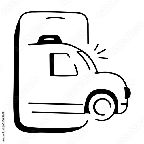 A hand drawn style icon of online cab 

