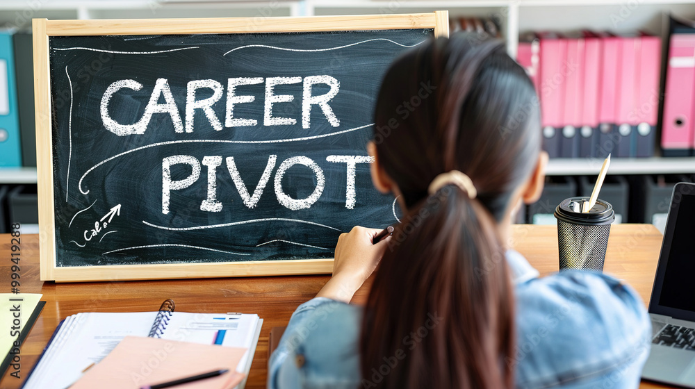 Confident Career Woman Standing in Front of a Chalkboard with Confident Career Woman Standing in Front of a Chalkboard with