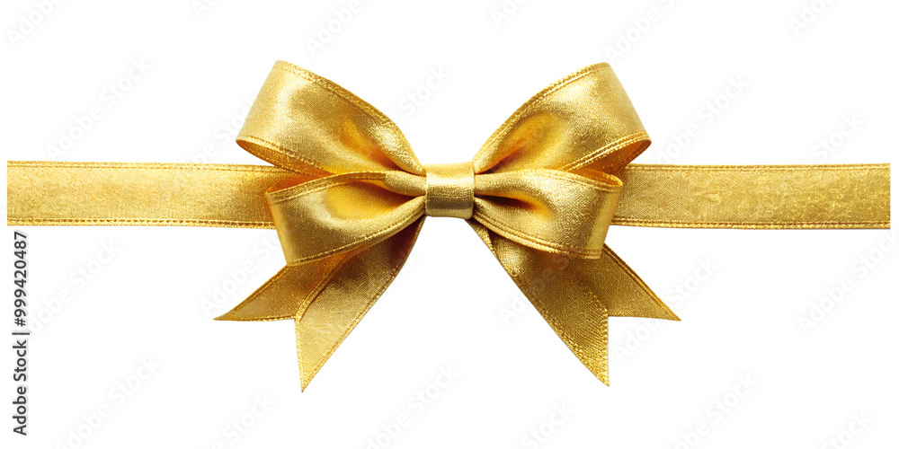Fototapeta premium Gold satin ribbon and bow, realistic bow for decoration with transparent background