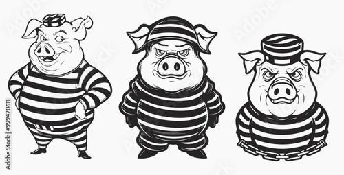 Pig wearing a prisoner costume, Generative Ai