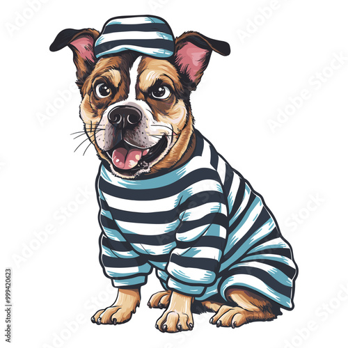Dog wearing a prisoner costume, Generative Ai