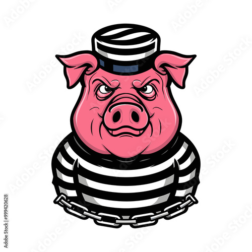 Pig wearing a prisoner costume, Generative Ai