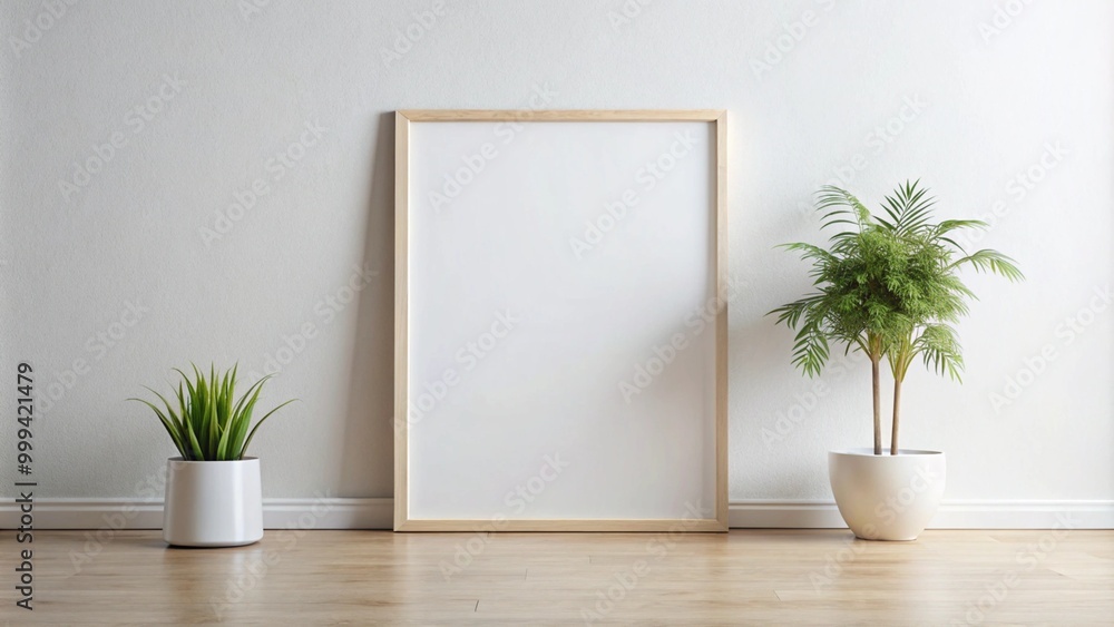 Minimalist Interior with Blank Frame and Potted Plants Minimalist Interior with Blank Frame and Potted Plants
