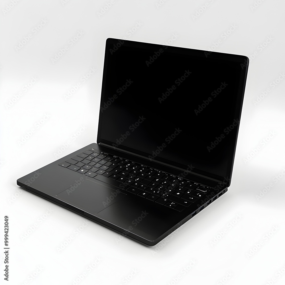 3D Render of a Modern High Performance Black Gaming Laptop on a Stark White Surface 3D Render of a Modern High Performance Black Gaming Laptop on a Stark White Surface