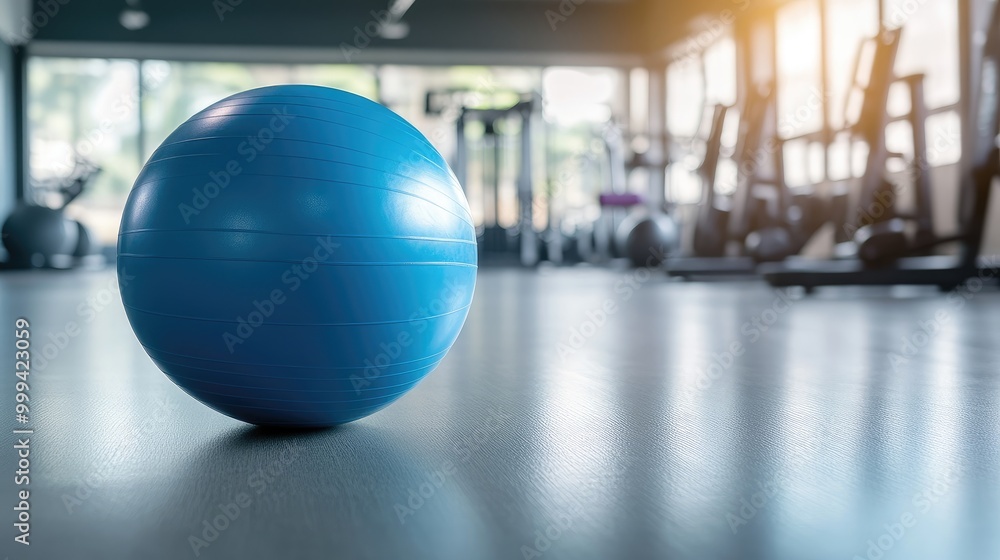 A yoga ball in a fitness studio, surrounded by workout equipment, representing health, balance, and exercise. A yoga ball in a fitness studio, surrounded by workout equipment, representing health, balance, and exercise.