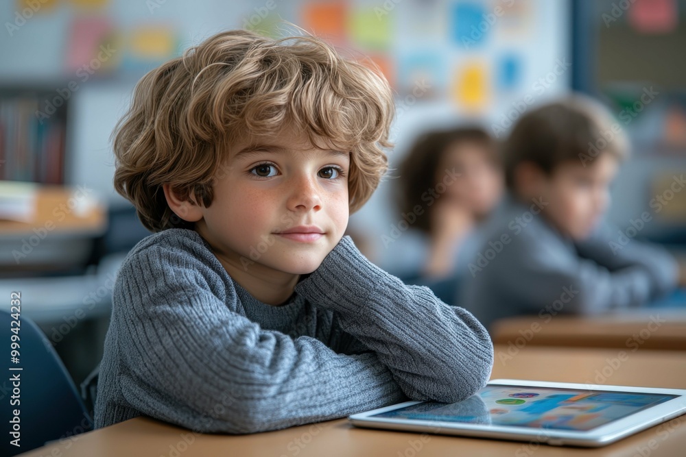 A student sitting alone at a desk looking thoughtfully at a tablet with an educational app open, reflecting the individualized learning experience A student sitting alone at a desk looking thoughtfully at a tablet with an educational app open, reflecting the individualized learning experience
