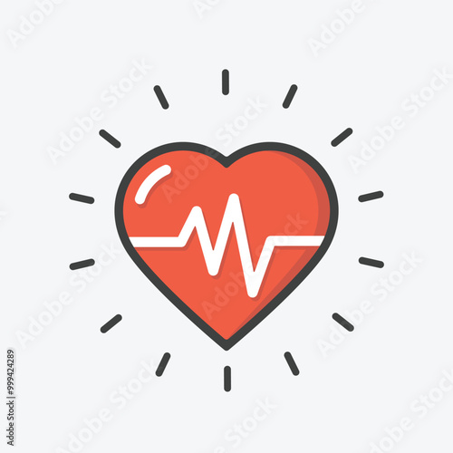 Red heart beat icon isolated vector illustration.