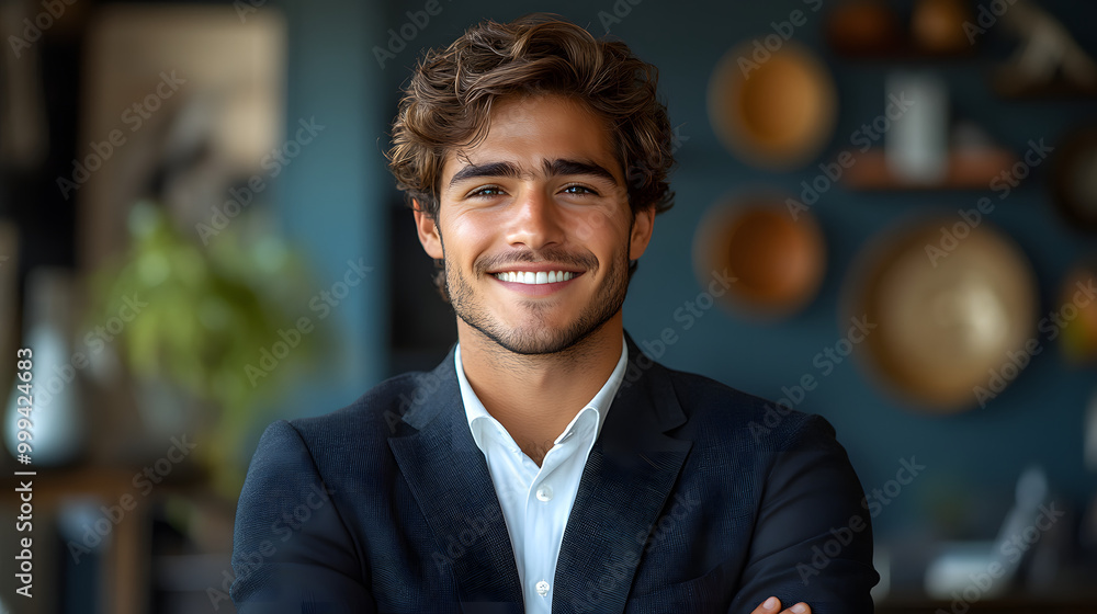 A Handsome Young Man in a Suit Smiling with His Arms Crossed
A Handsome Young Man in a Suit Smiling with His Arms Crossed