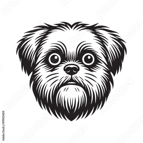 Lhasa Apso Dog Face Outline Clipart - Dog Face Logo - Dog Vector illustration in black and white
