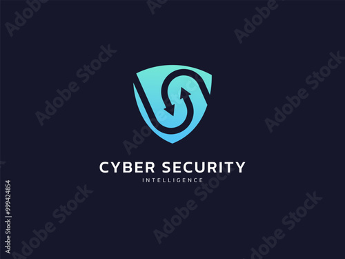 Cyber Security ai intelligence protection shield with Two Arrows Trade logo vector design concept. Artificial intelligence Protection Guard for big data, ui, new tech, robot, web, financial, crypto.