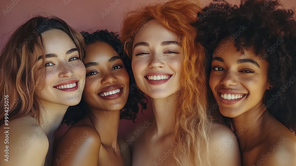 Diverse group of smiling friends together Diverse group of smiling friends together