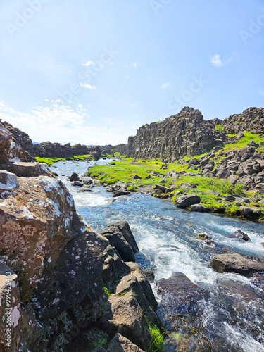фотографія Downstream view of Oxararfoss waterfall in Iceland