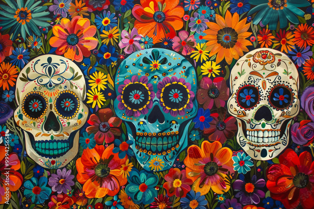 Beautiful greeting card with bright holiday composition for happy to joy celebrate dia de muertos Beautiful greeting card with bright holiday composition for happy to joy celebrate dia de muertos