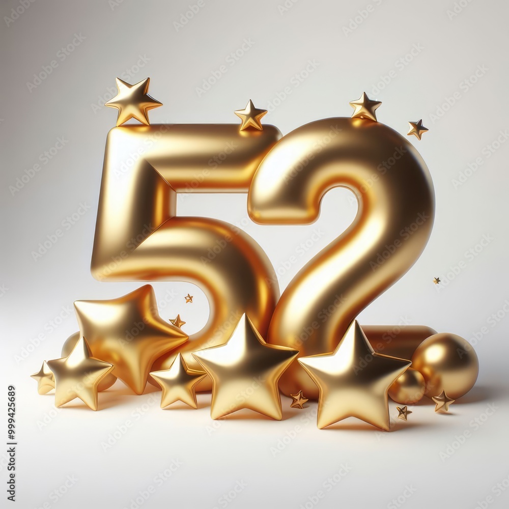 52nd Gold Lettering Golden 52nd Birthday Celebration – Fifty-Two Balloons Numbers Gold Text ...