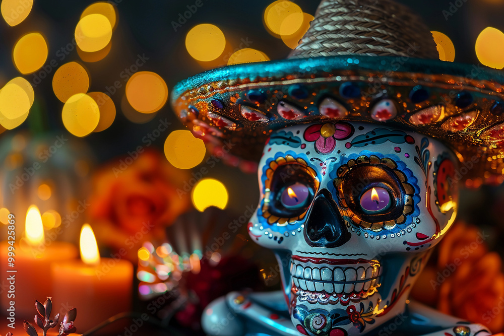 Beautiful greeting card with bright holiday composition for happy to joy celebrate dia de muertos Beautiful greeting card with bright holiday composition for happy to joy celebrate dia de muertos