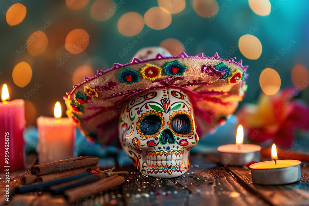 Beautiful greeting card with bright holiday composition for happy to joy celebrate dia de muertos Beautiful greeting card with bright holiday composition for happy to joy celebrate dia de muertos