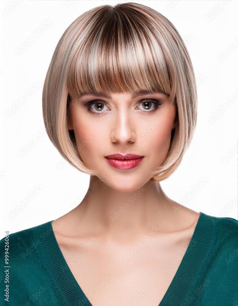 Charming Woman with Short Bob Hairstyle Isolated on White Background, Clipping Path, Full Depth of Field