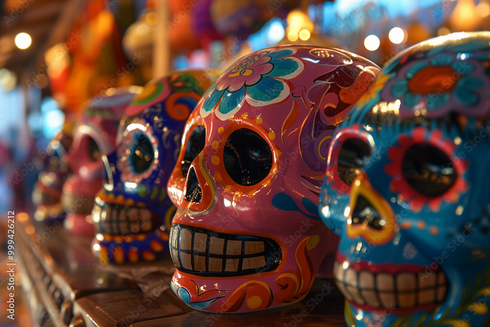 Fototapeta premium Beautiful greeting card with bright holiday composition for happy to joy celebrate dia de muertos
