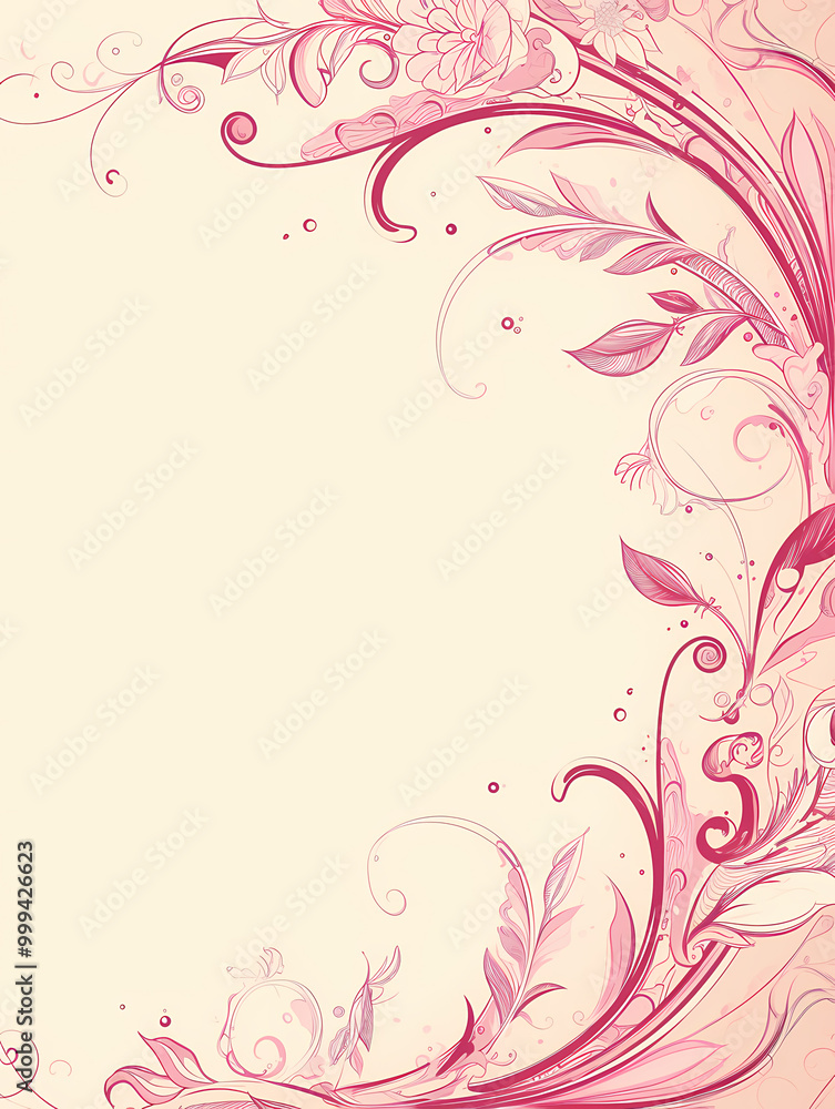 Elegant pink floral design on a cream background, perfect for invitations or greeting cards. Elegant pink floral design on a cream background, perfect for invitations or greeting cards.