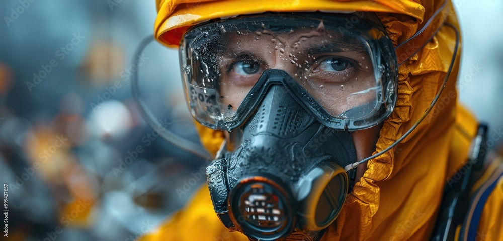Close-up of a Firefighter's Face with Protective Gear Close-up of a Firefighter's Face with Protective Gear