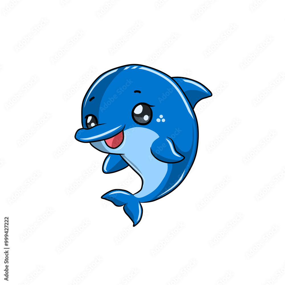 Cartoon blue dolphin jumping with a cute smiling expression Cartoon blue dolphin jumping with a cute smiling expression