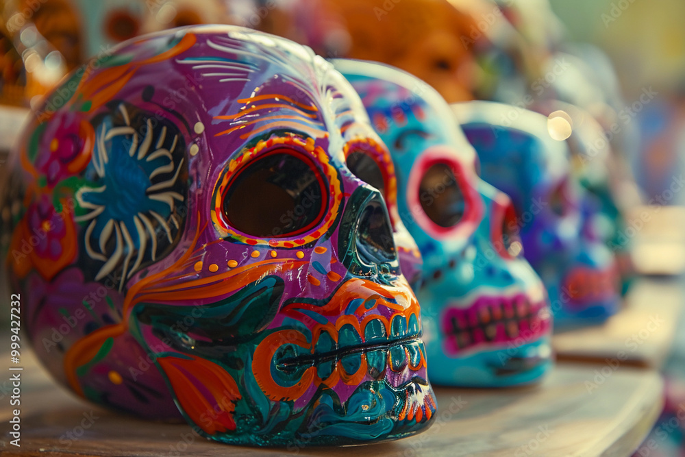 Fototapeta premium Beautiful greeting card with bright holiday composition for happy to joy celebrate dia de muertos