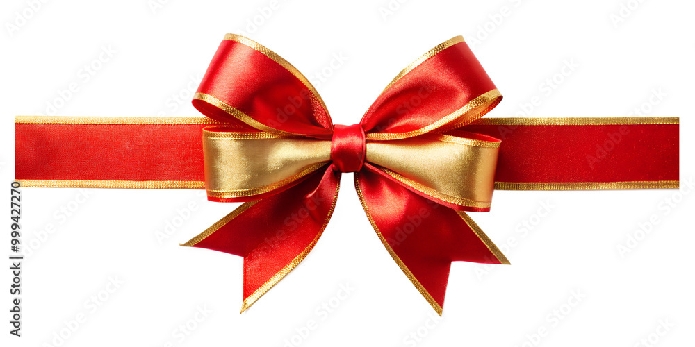 Red and gold satin ribbon, realistic bow for decoration with transparent background Red and gold satin ribbon, realistic bow for decoration with transparent background
