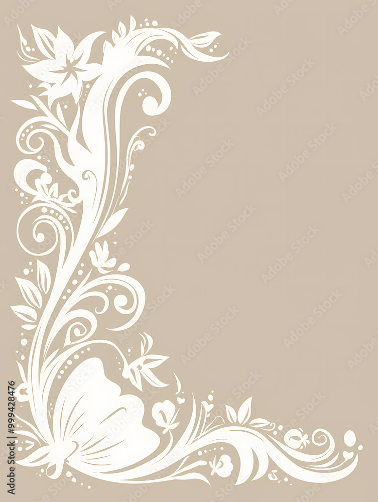 Elegant white floral design on a tan background, perfect for adding a touch of sophistication to any project. Elegant white floral design on a tan background, perfect for adding a touch of sophistication to any project.