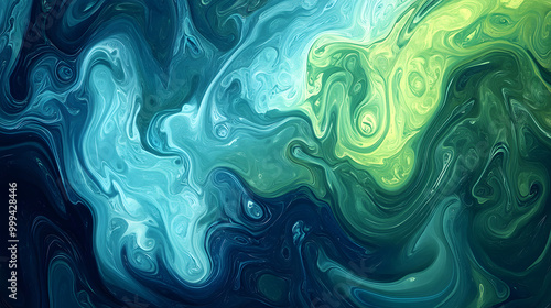 Abstract Swirling Liquid Art: Blue and Green Hues