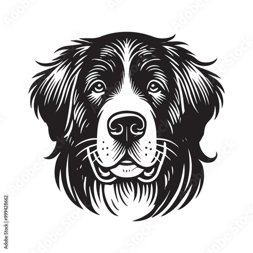 Leonberger Dog Face Clipart - Dog Face Logo - Dog Vector illustration in black and white
