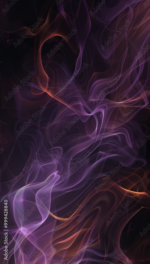 Fototapeta premium Minimalist Halloween Background with Purple and Orange Swirling Abstract Lines and Misty Forms