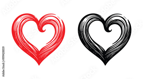  Red and black heart vector icons. Vector hearts for valentine day. Sign or symbol of heart.