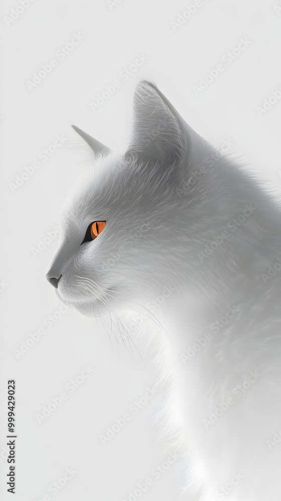 Obraz premium Haunting Ethereal Feline Entity with Luminous Hypnotic Eyes on Pristine White Background