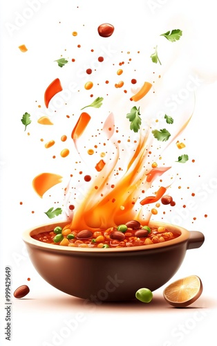 Chili cookoff at an American festival on a white background flat design front view spicy food animation colored pastel