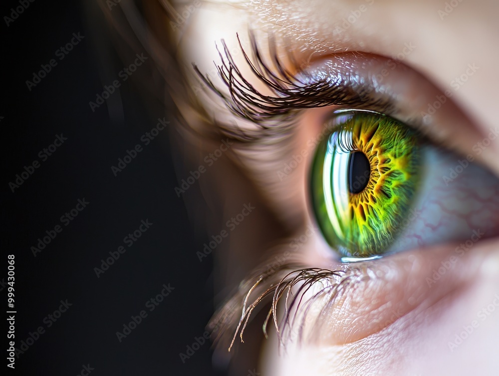 © Tonton54 - Close-up of a vibrant green eye with intricate details and eyelashes. © Tonton54 - Close-up of a vibrant green eye with intricate details and eyelashes.