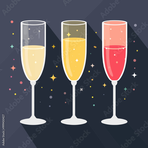 Illustration of three champagne glasses clinking together, representing celebration and festive toasts during special occasions.