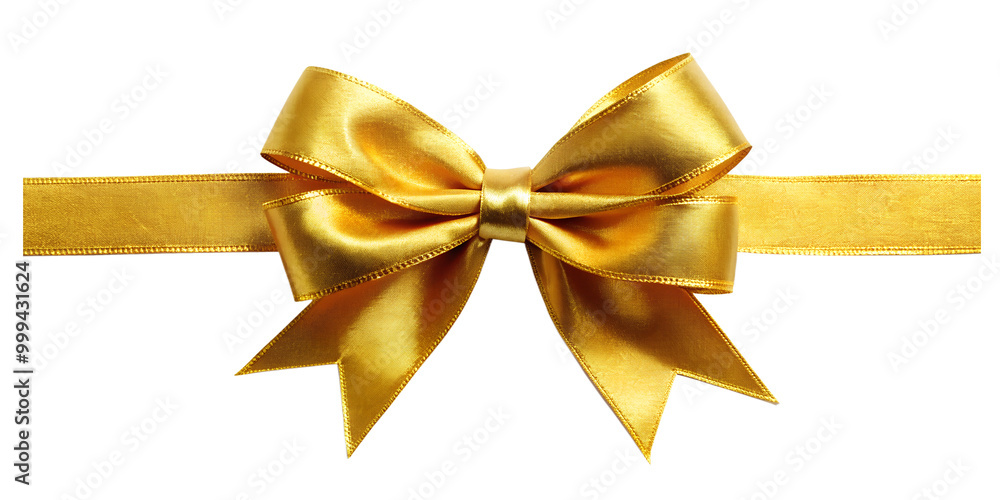 Fototapeta premium Gold satin ribbon and bow, realistic bow for decoration with transparent background