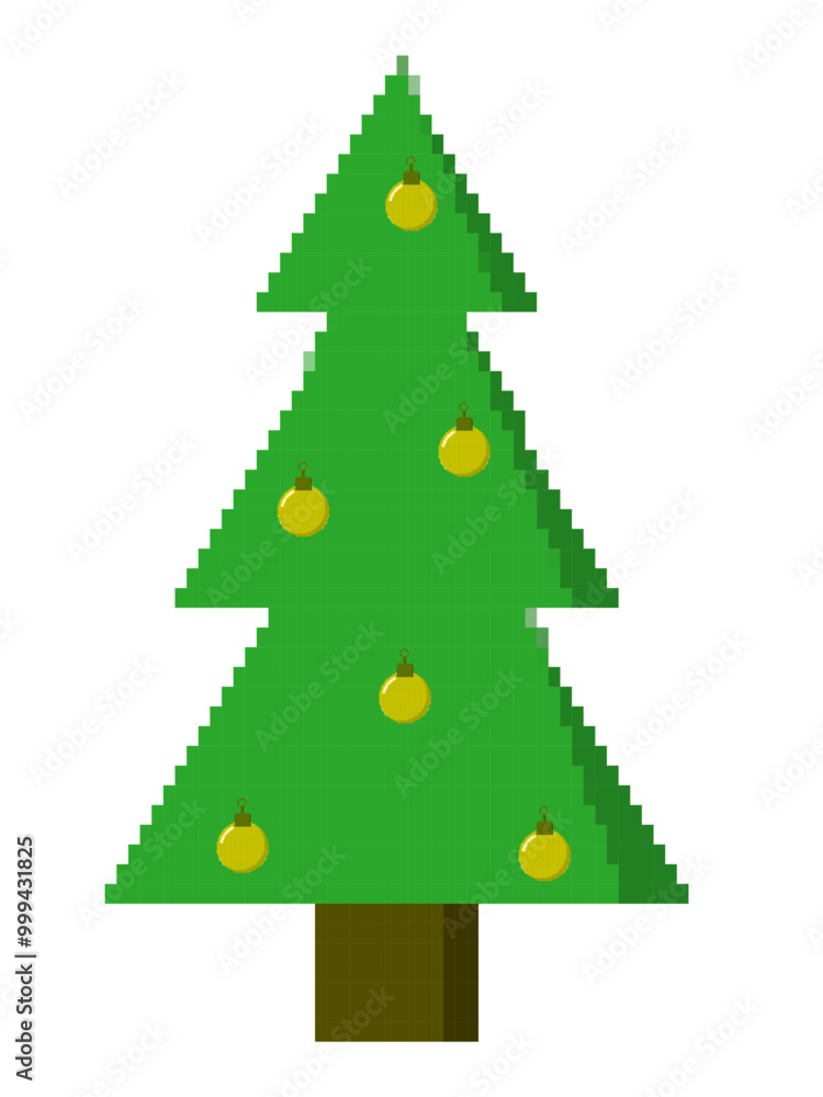 Pixelated Christmas tree (fir, spruce, pine) and decorative balls on it. Isolated on white background (backdrop). Holidays. Objects. Culture and religion. Vector illustration. Pixelated Christmas tree (fir, spruce, pine) and decorative balls on it. Isolated on white background (backdrop). Holidays. Objects. Culture and religion. Vector illustration.