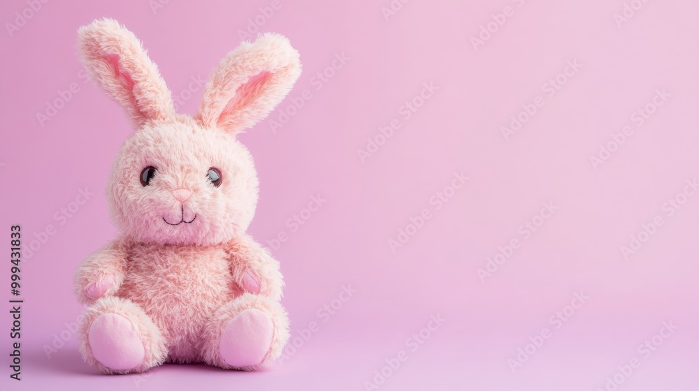 Cute Bunny Plush Toy on Pastel Purple Background Cute Bunny Plush Toy on Pastel Purple Background