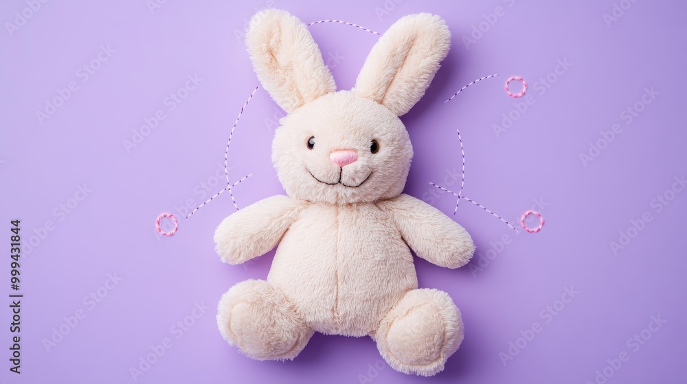 Adorable Bunny Plush Toy on Pastel Purple Background Adorable Bunny Plush Toy on Pastel Purple Background