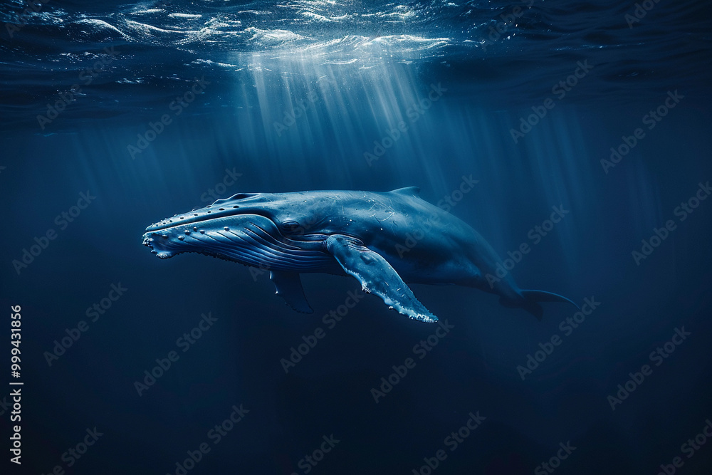 Fototapeta premium Fantastically beautiful majestic huge whale in ocean