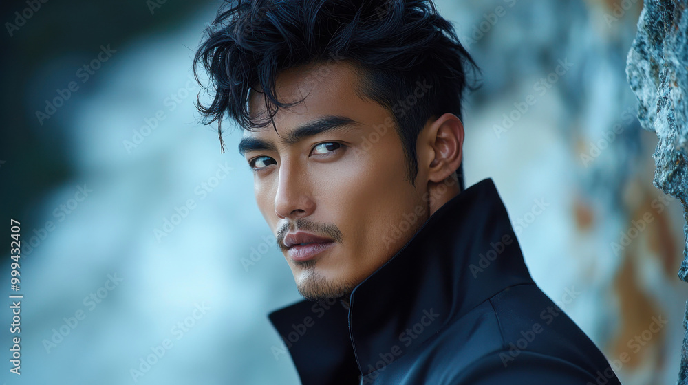 Handsome Asian Man in Black Jacket Handsome Asian Man in Black Jacket