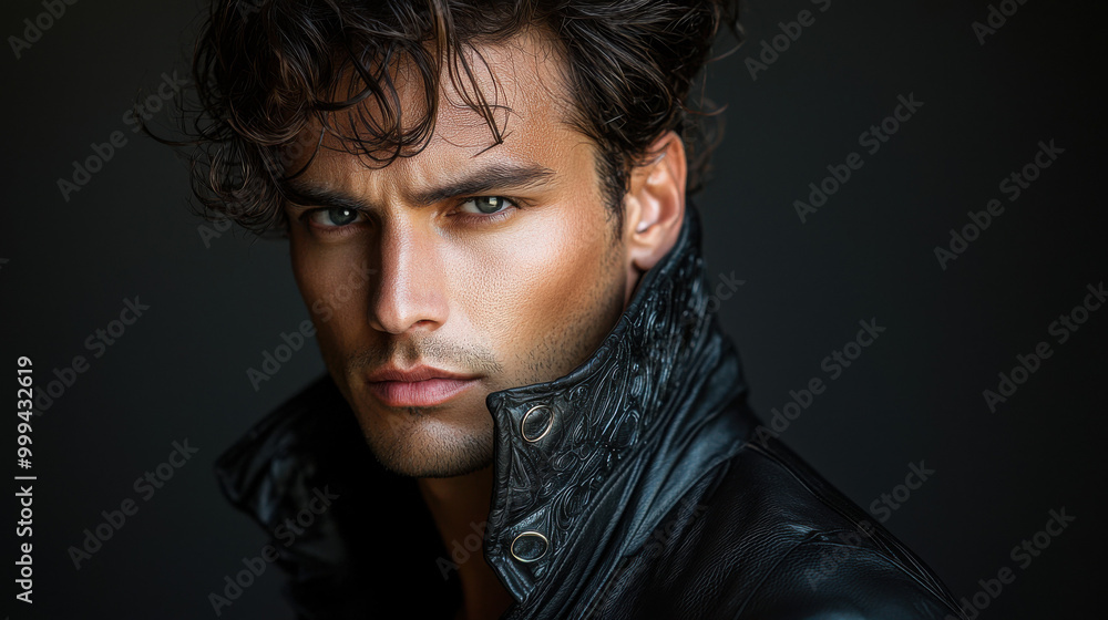 Handsome Man in Leather Jacket Portrait Handsome Man in Leather Jacket Portrait