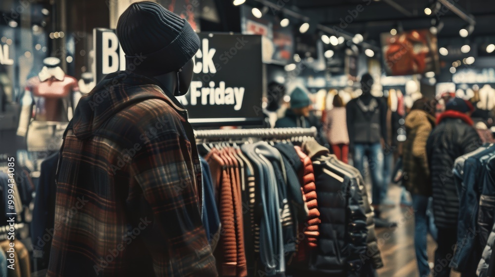 Black Friday Winter Fashion Sale in Stylish Clothing Store - Shoppers Browse Trendy Outfits and Deals Black Friday Winter Fashion Sale in Stylish Clothing Store - Shoppers Browse Trendy Outfits and Deals
