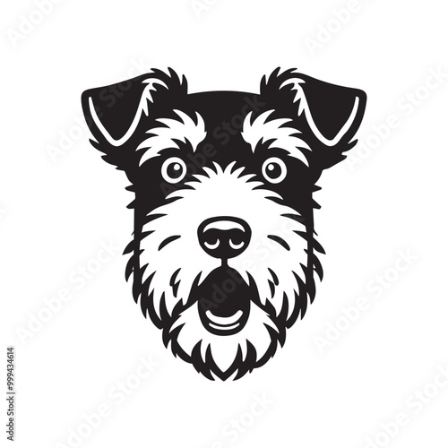 Dog Face Logo - Dog Vector illustration in black and white, Lakeland Terrier Dog Face Outline Clipart
