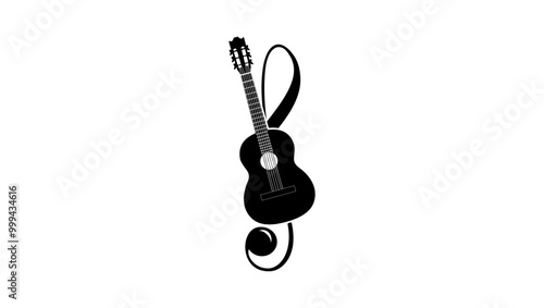 guitar like G-clef, black isolated silhouette